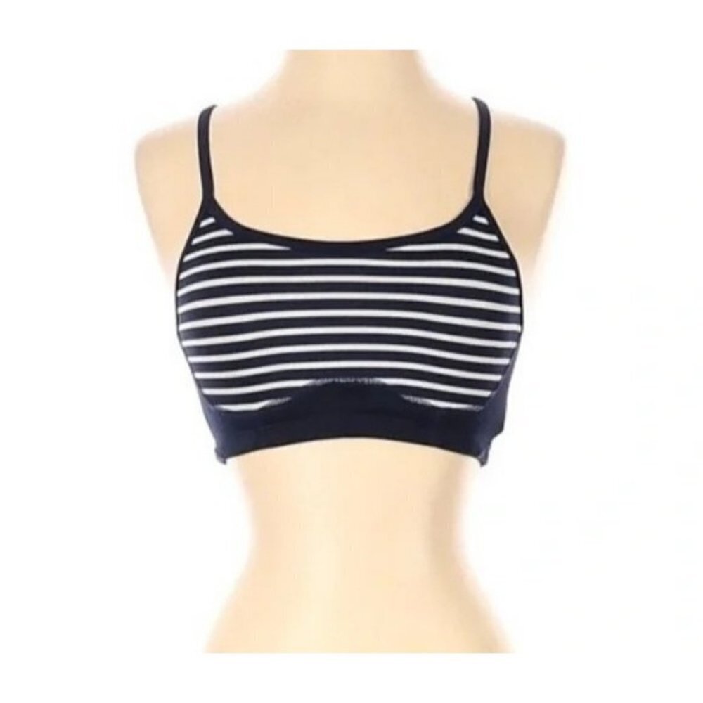 New Balance x J. Crew Navy Blue White Striped Sports Bra Sz Small 32AB-34A 0683